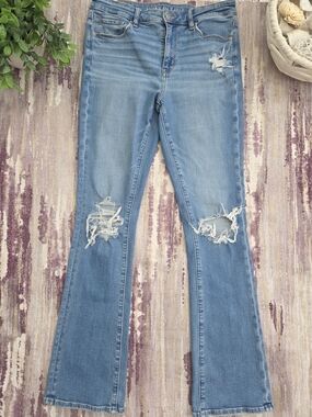 American Eagle Outfitters Indigo Blue Distressed Skinny Kick Jeans Size 12